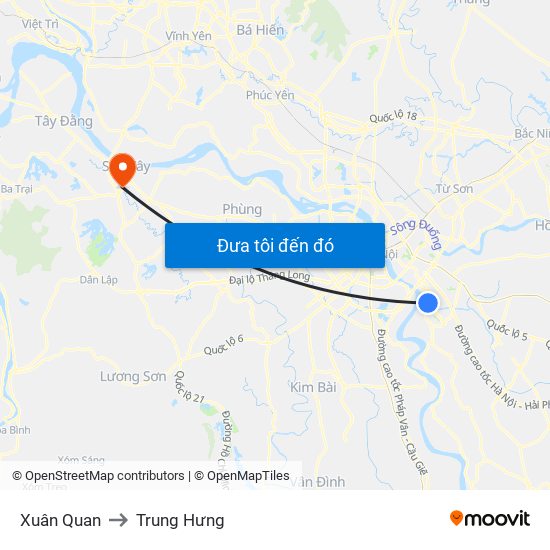 Xuân Quan to Trung Hưng map