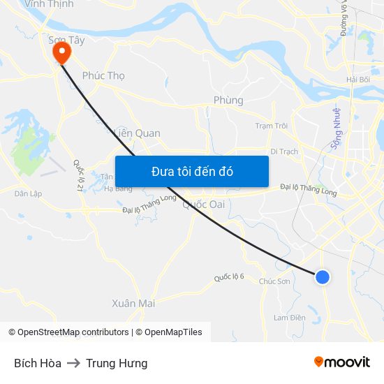 Bích Hòa to Trung Hưng map