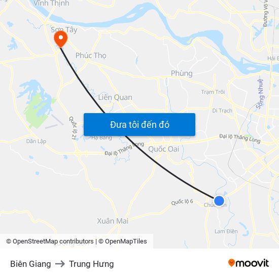 Biên Giang to Trung Hưng map