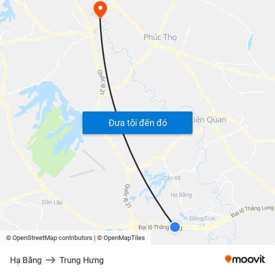 Hạ Bằng to Trung Hưng map