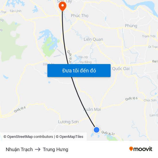 Nhuận Trạch to Trung Hưng map