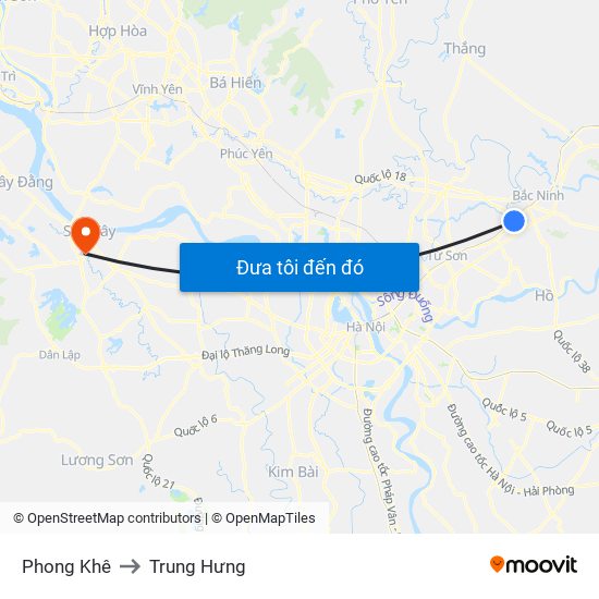 Phong Khê to Trung Hưng map