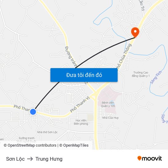 Sơn Lộc to Trung Hưng map
