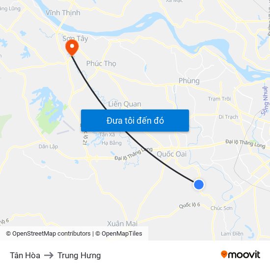 Tân Hòa to Trung Hưng map