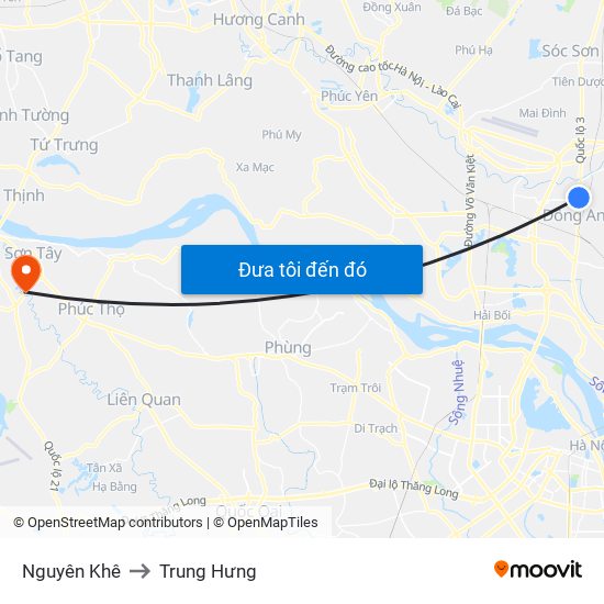 Nguyên Khê to Trung Hưng map