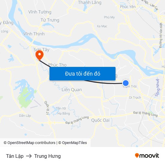 Tân Lập to Trung Hưng map