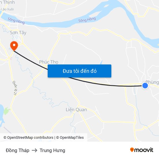 Đồng Tháp to Trung Hưng map