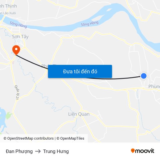 Đan Phượng to Trung Hưng map