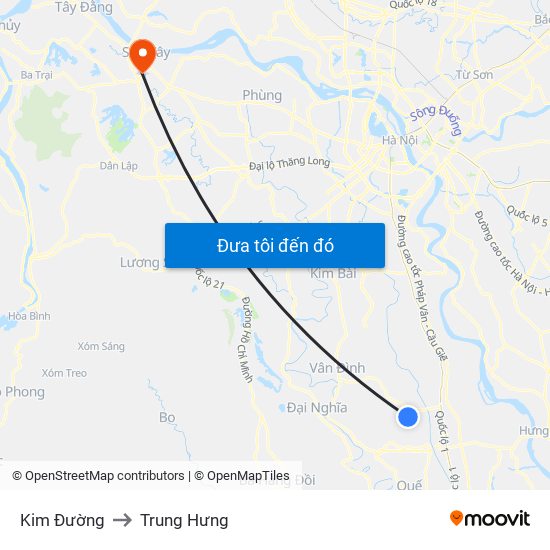 Kim Đường to Trung Hưng map