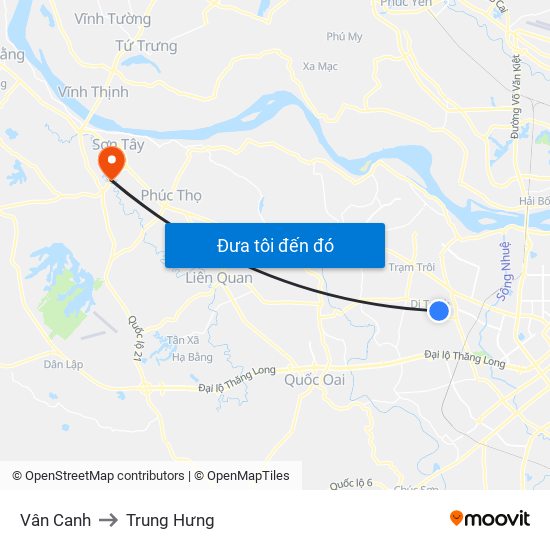 Vân Canh to Trung Hưng map