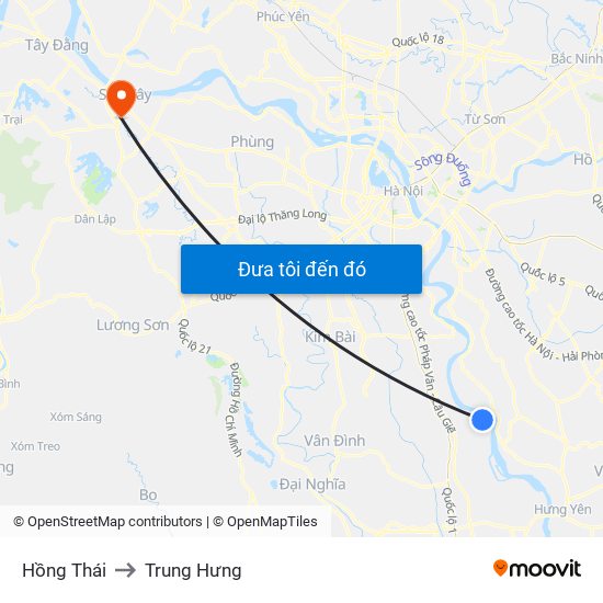 Hồng Thái to Trung Hưng map
