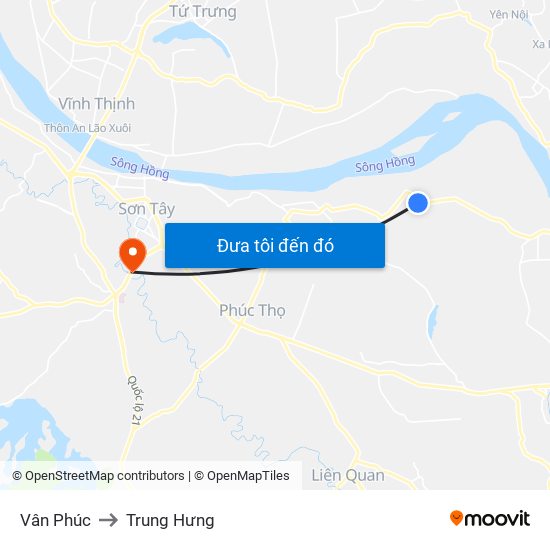 Vân Phúc to Trung Hưng map