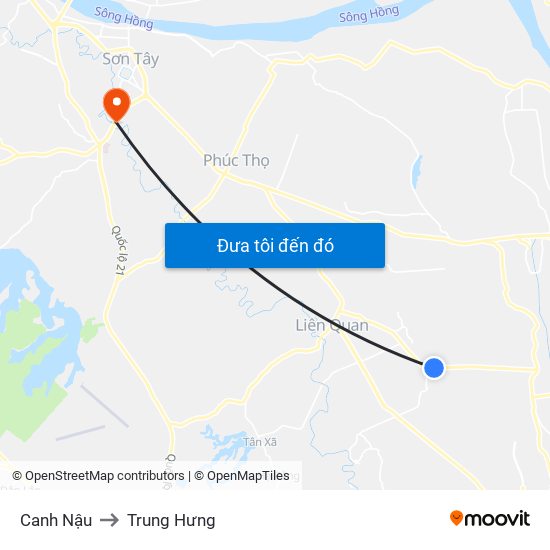 Canh Nậu to Trung Hưng map