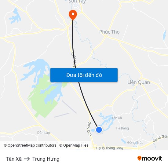 Tân Xã to Trung Hưng map