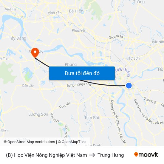 (B) Học Viện Nông Nghiệp Việt Nam to Trung Hưng map