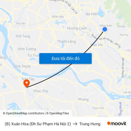 (B) Xuân Hòa (Đh Sư Phạm Hà Nội 2) to Trung Hưng map