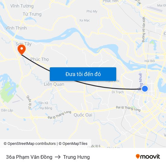 36a Phạm Văn Đồng to Trung Hưng map