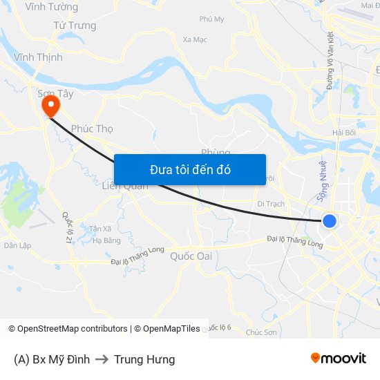 (A) Bx Mỹ Đình to Trung Hưng map