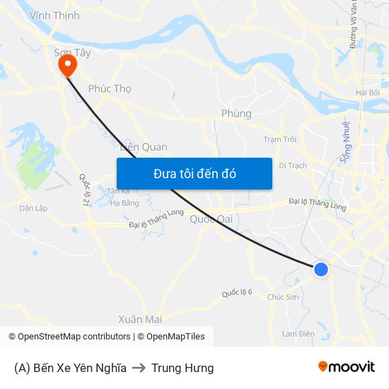 (A) Bến Xe Yên Nghĩa to Trung Hưng map