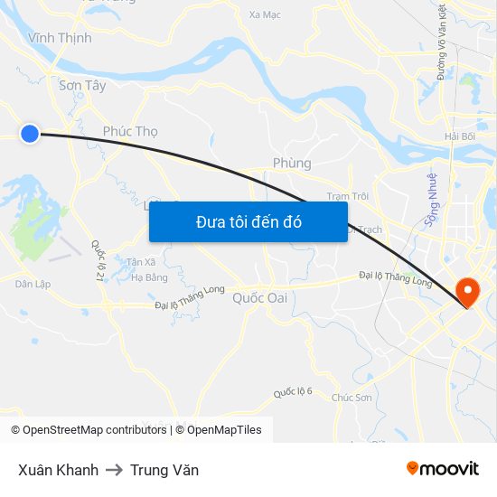 Xuân Khanh to Trung Văn map