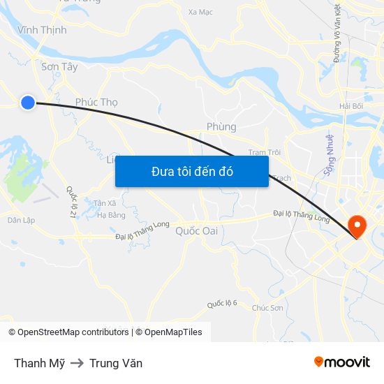 Thanh Mỹ to Trung Văn map