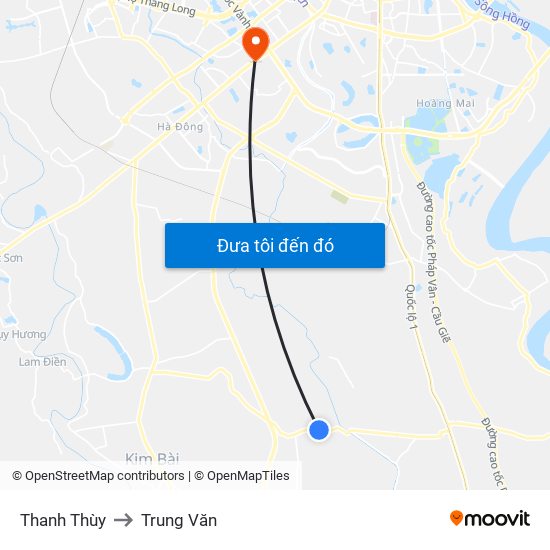 Thanh Thùy to Trung Văn map
