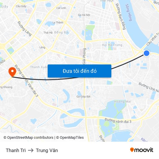 Thanh Trì to Trung Văn map