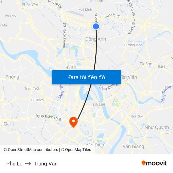 Phù Lỗ to Trung Văn map