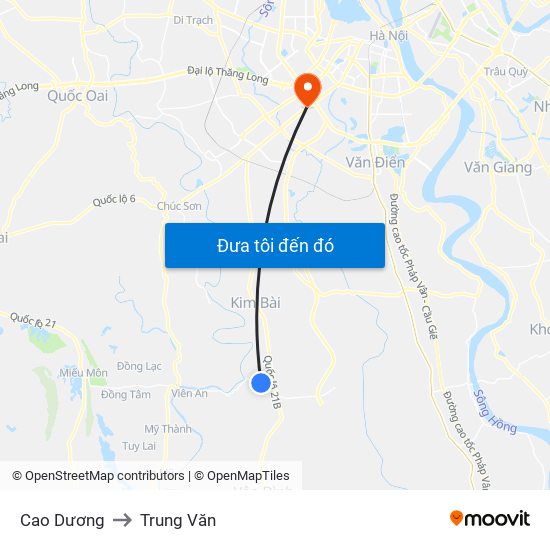 Cao Dương to Trung Văn map