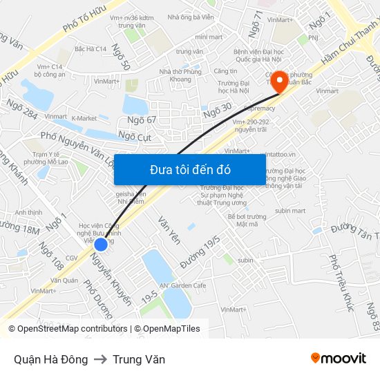 Quận Hà Đông to Trung Văn map