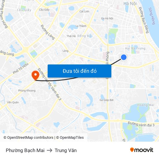 Phường Bạch Mai to Trung Văn map