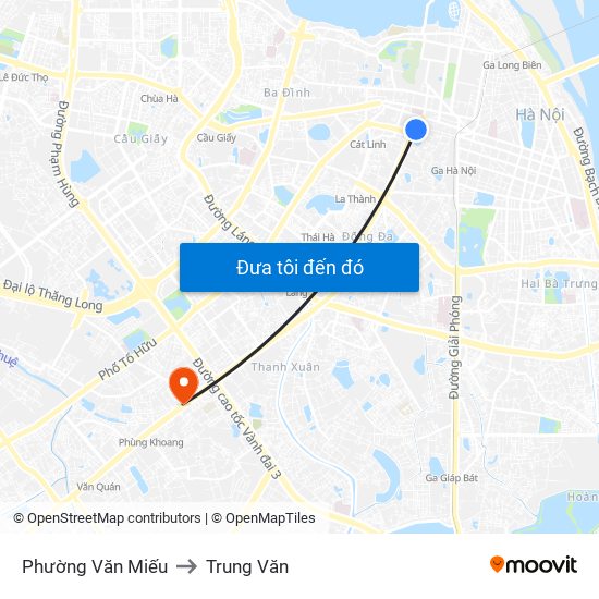 Phường Văn Miếu to Trung Văn map