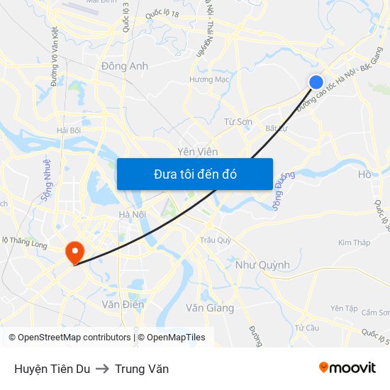 Huyện Tiên Du to Trung Văn map