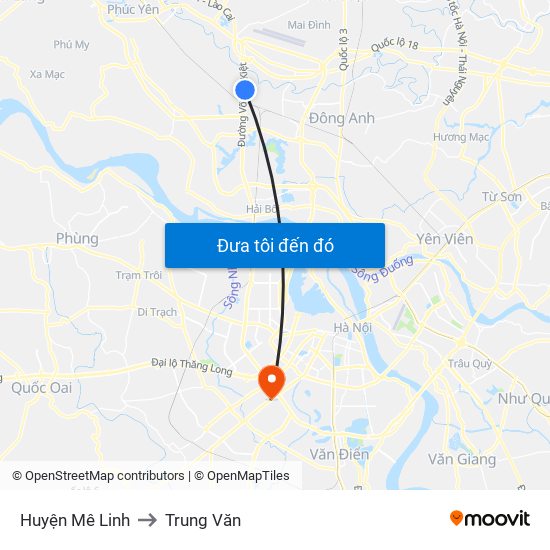 Huyện Mê Linh to Trung Văn map