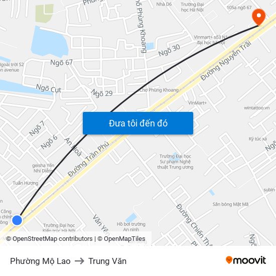 Phường Mộ Lao to Trung Văn map