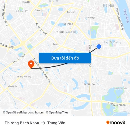 Phường Bách Khoa to Trung Văn map