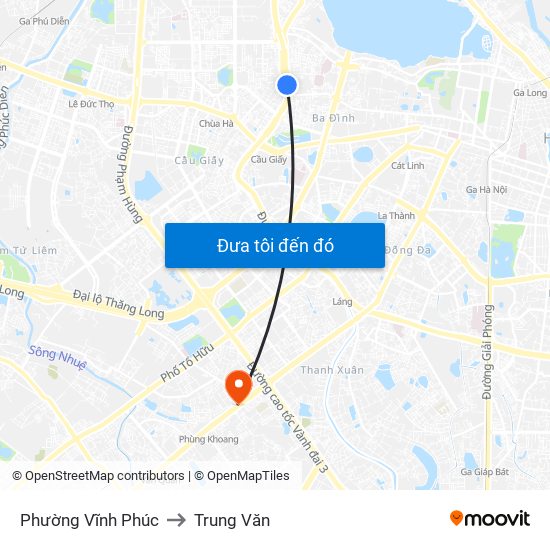 Phường Vĩnh Phúc to Trung Văn map