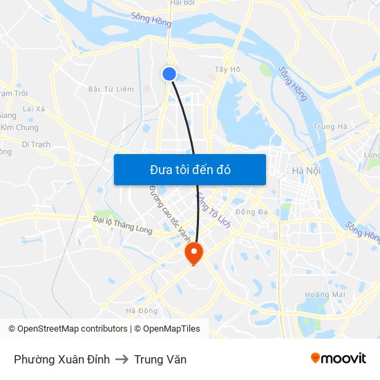 Phường Xuân Đỉnh to Trung Văn map