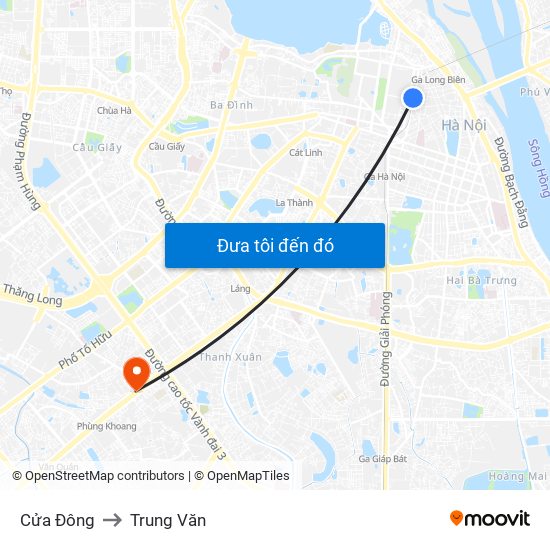 Cửa Đông to Trung Văn map