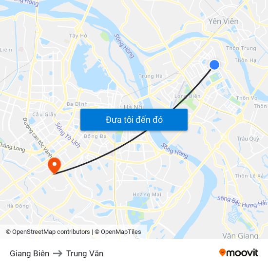 Giang Biên to Trung Văn map