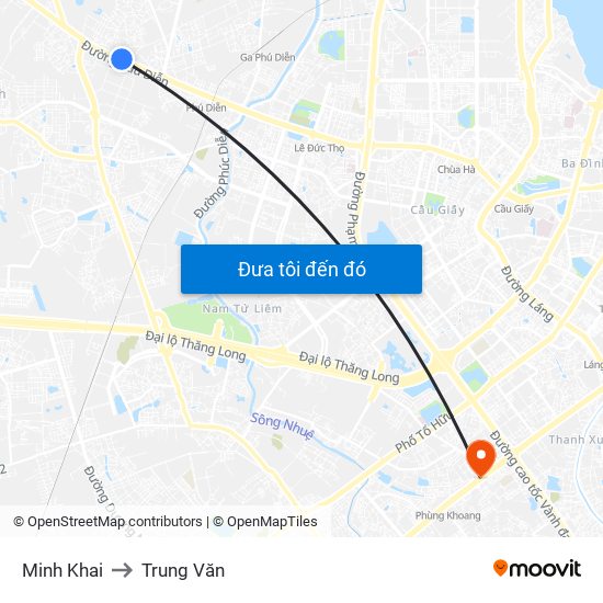 Minh Khai to Trung Văn map