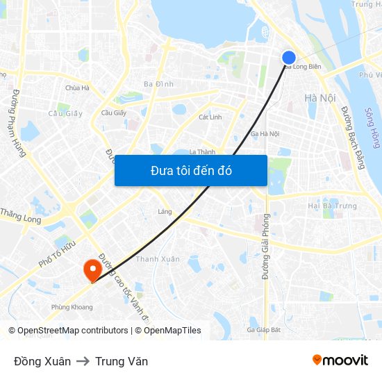 Đồng Xuân to Trung Văn map