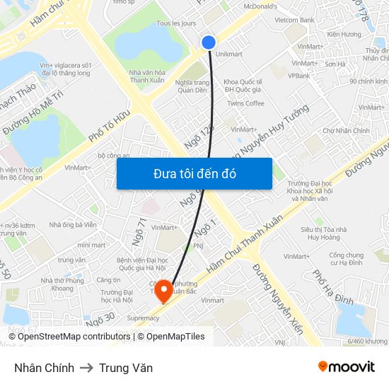 Nhân Chính to Trung Văn map