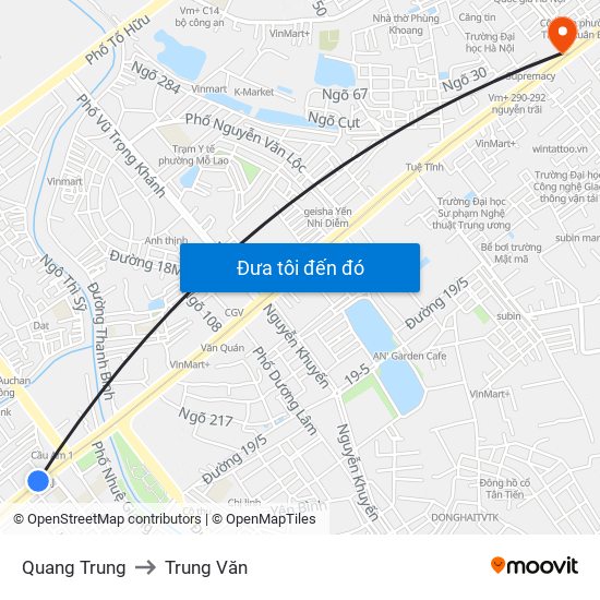 Quang Trung to Trung Văn map