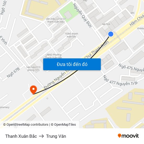 Thanh Xuân Bắc to Trung Văn map