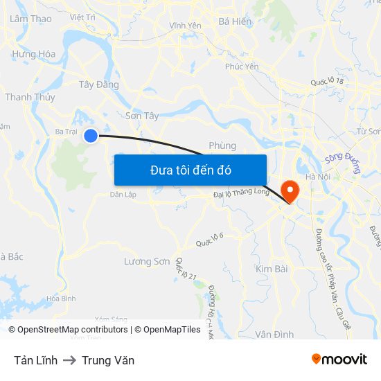 Tản Lĩnh to Trung Văn map