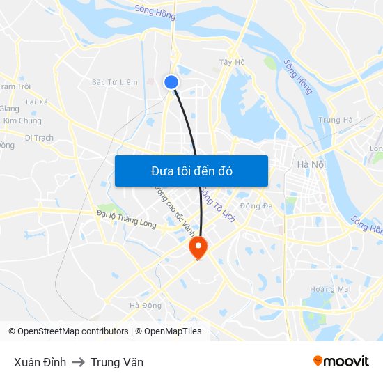 Xuân Đỉnh to Trung Văn map