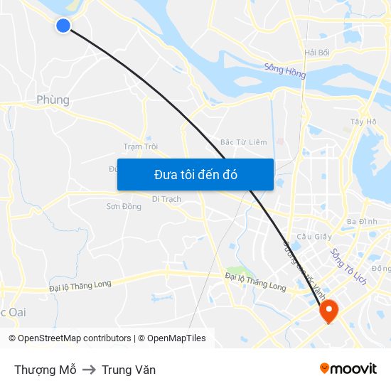 Thượng Mỗ to Trung Văn map