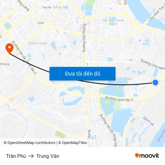Trần Phú to Trung Văn map