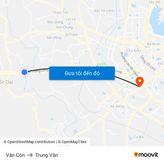 Vân Côn to Trung Văn map